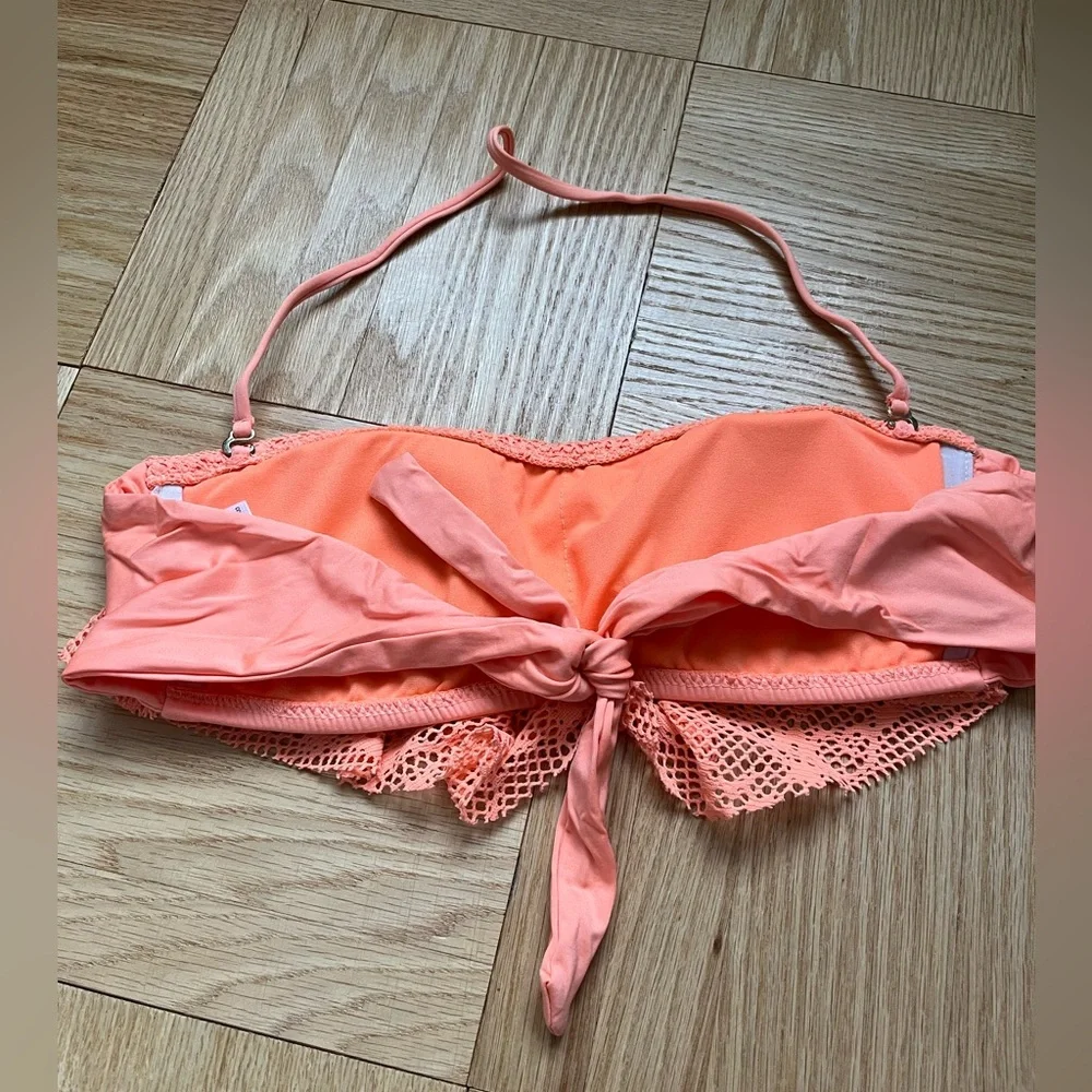 Orange Bikini Top with Lace Overlay - Picture 3 of 4